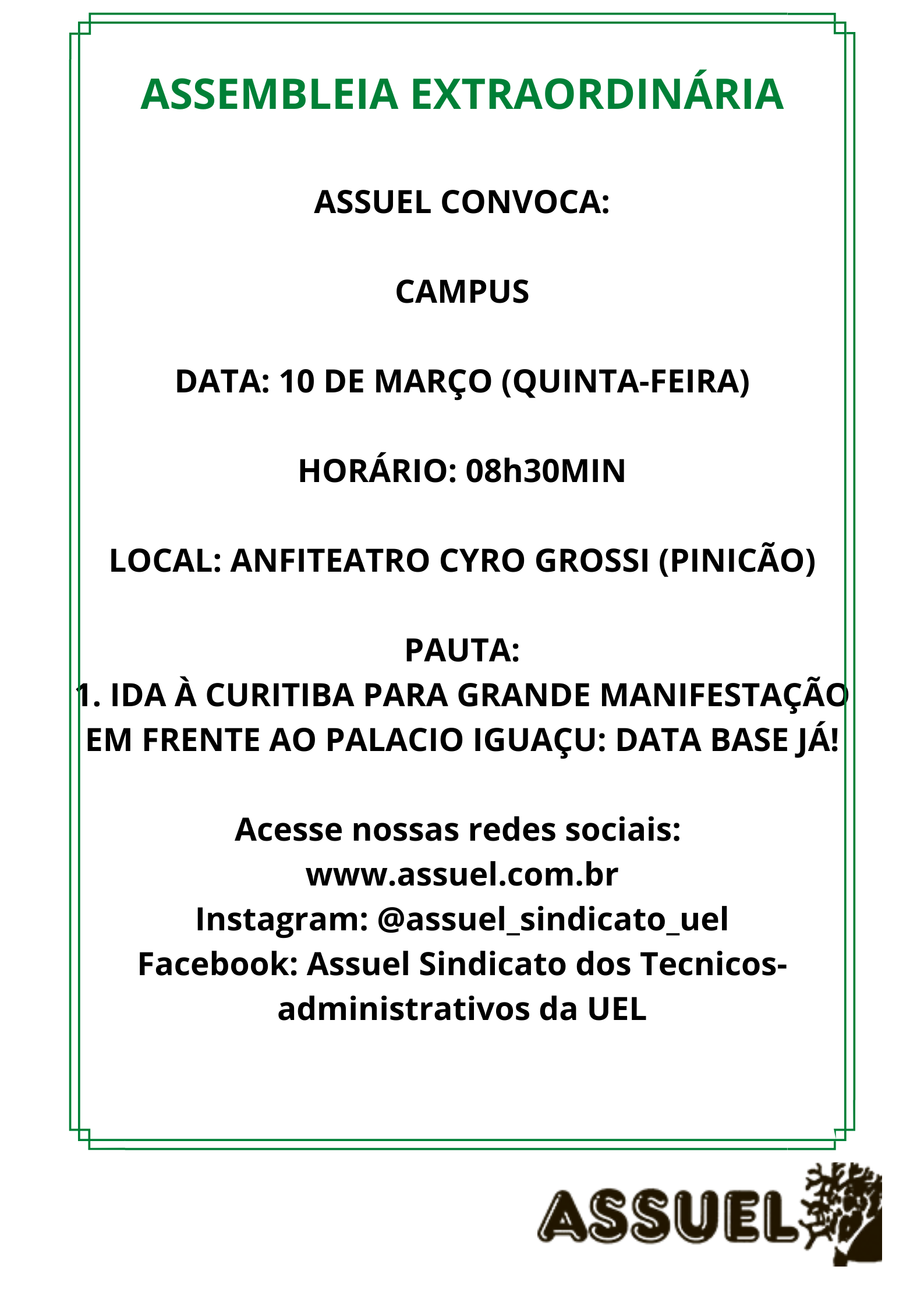 ASSEMBLEIA EXTRAORDINÁRIA ASSUEL - CAMPUS - 16/03/2022